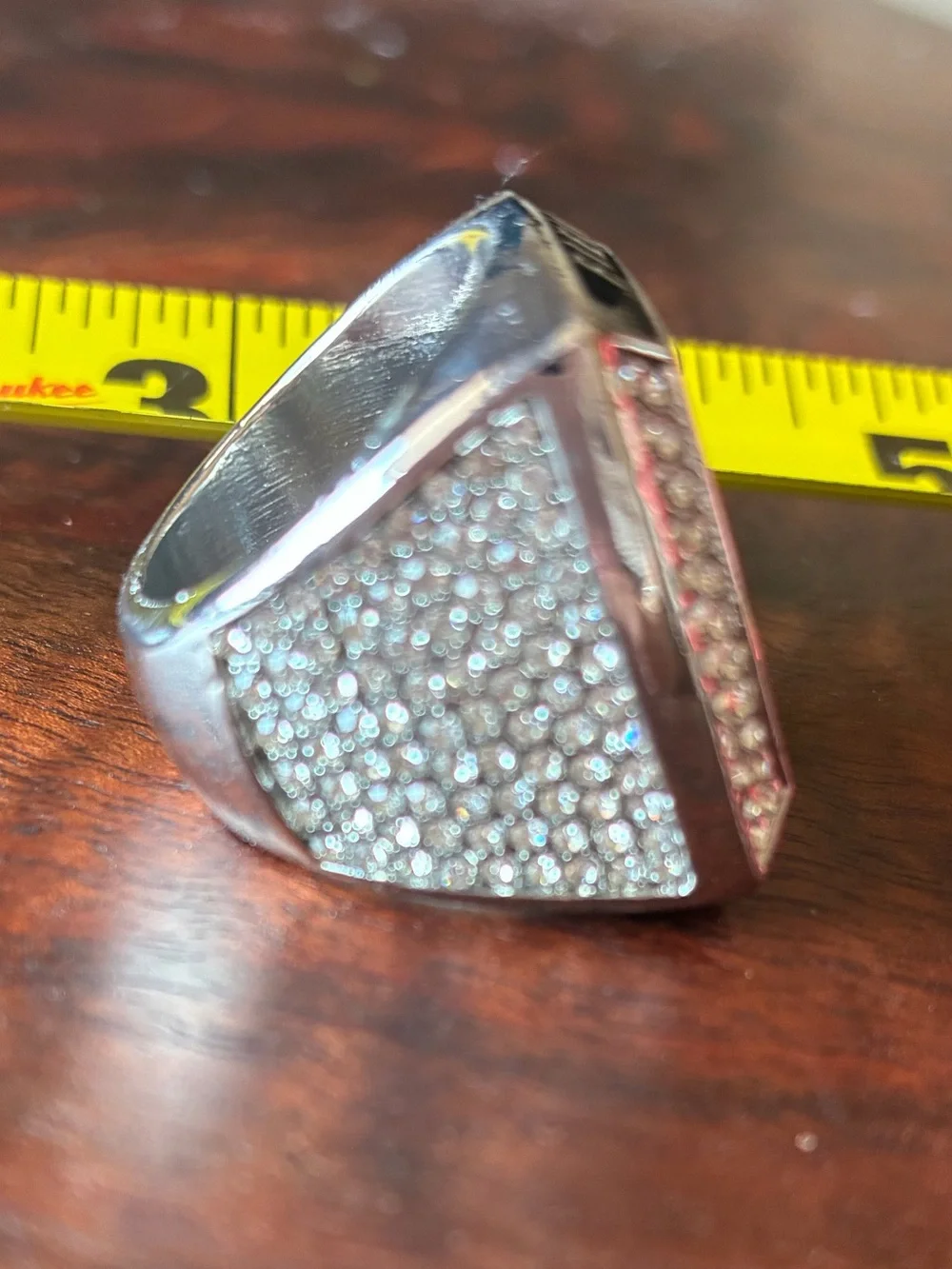 adidas Silver Tone Crystal Logo Ring with White Enamel Accents